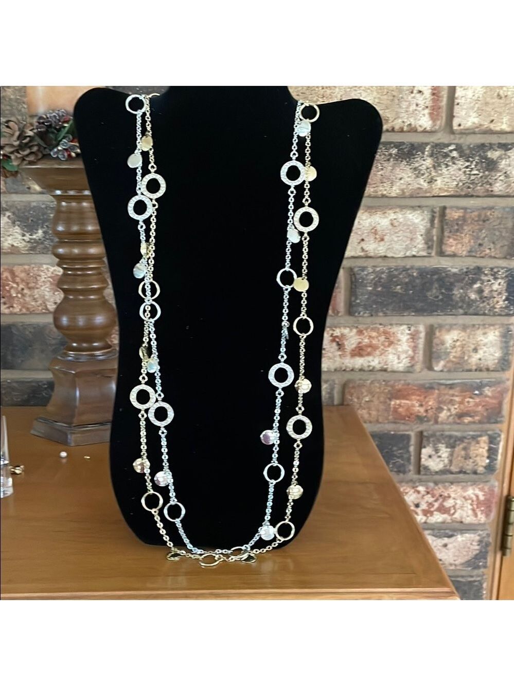 Daisy Fuentes 2 necklaces silver and gold tone with rhinestone accents